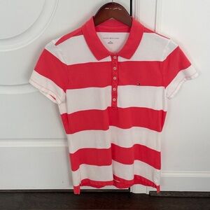 Tommy Hilfiger Coral and White Striped Polo Shirt